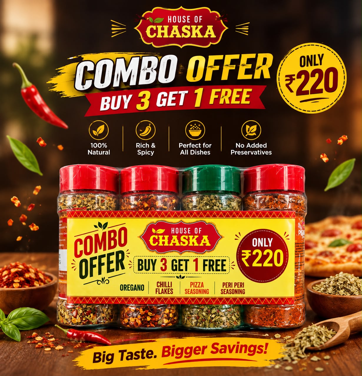 Combo Offer ( Oregano,Chilli Flakes,Pizza Seasoning,Peri Peri Seasoning)